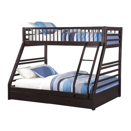 Homeroots Espresso Twin Over Queen Solid Wood Bunk Bed With Storage 285312