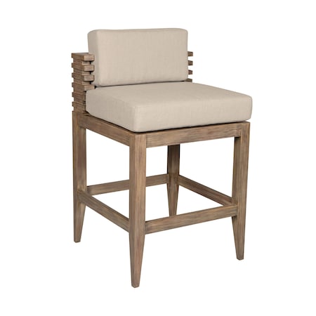 Armen Living Vivid Outdoor Patio Bar Stool in Light Eucalyptus Wood with Taupe Olefin Cushions LCVIBAEUCTP30
