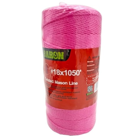 Baron Mason Line, No 18 Dia, 1050 ft L, 13 lb Working Load, Polypropylene, Pink 10819