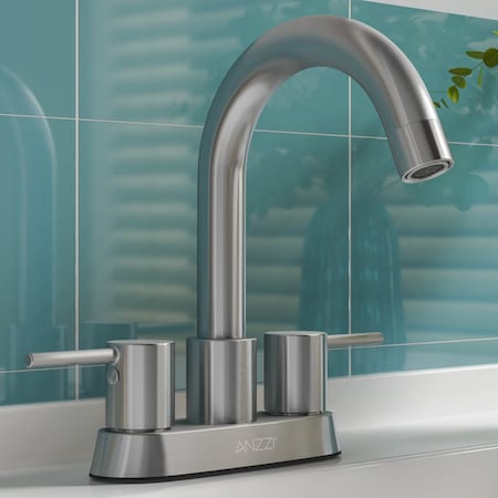 Anzzi Remnants 4 in. Centerset 2-Handle High-Arc Bathroom Sink Faucet in Brushed Nickel, Drain Assembly L-AZ300BN