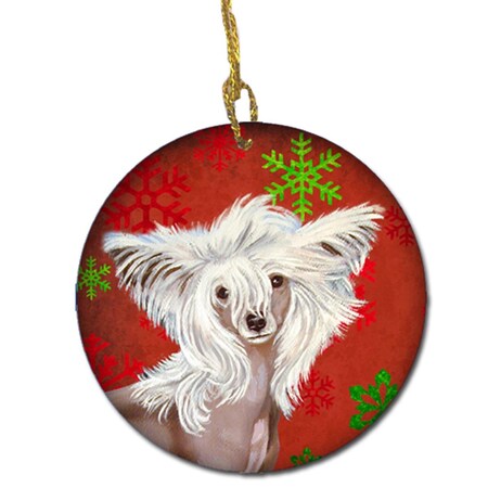 Carolines Treasures Chinese Crested Red Snowflake Holiday Christmas Ceramic Ornament LH9347-CO1