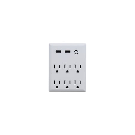 Globe Electric Wall Tap Surge Protector, 3-Outlet, 2-USB, White 78527