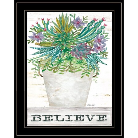 Homeroots Believe Succulents 3 Black Framed Print Wall Art 407582