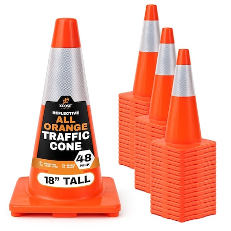 Xpose Safety 18 Inch All Orange Traffic Cone with 6in Reflective Collars, 48PK AOTC18-6-48-X