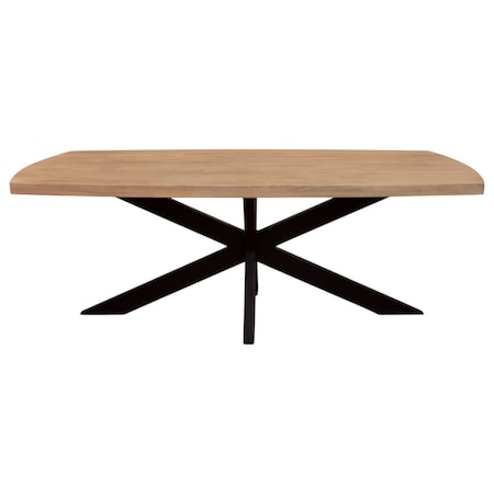 Homeroots 82" Natural And Black Solid Wood And Iron Pedestal Base Dining Table 563914
