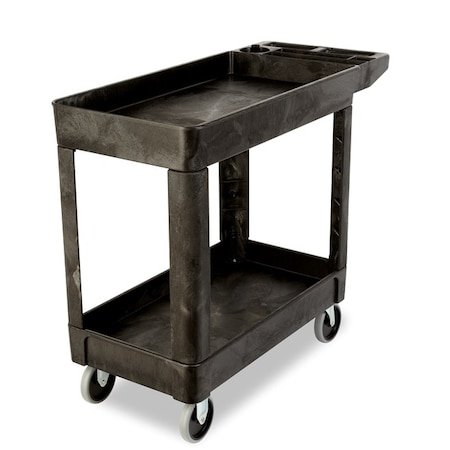 Rubbermaid Commercial High Density Structural Foam Utility Cart with Deep Lipped Plastic Shelves, Flat, 2 Shelf, 500 lbs. FG450089BLA