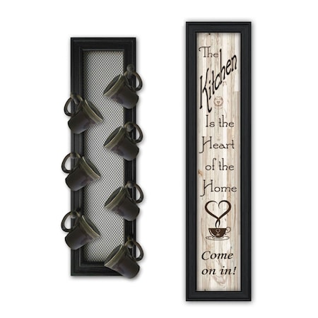 Homeroots Set Of Two Come On In with Seven Peg Mug Rack 1 Black Framed Print Kitchen Wall Art, 2PK 405951