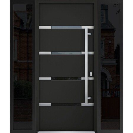 Vdomdoors Steel Door Deux 1105 Black Enamel 2 Sidelight Exterior Windows Sidelites/ Stainless Inserts Entry D DEUX1105EXD-BLK-W16+36+16xH80-LH-O