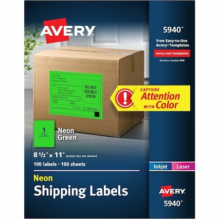Avery reg High Visibility Neon Shipping Labels, Green, 5PK AVE5940