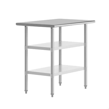 Flash Furniture Reese 24x36 Portable Work Table, Stainless Steel Top Shelf and 2 Adjstbl Glvnzd Steel Undershelves NH-WT-GU-2436-GG