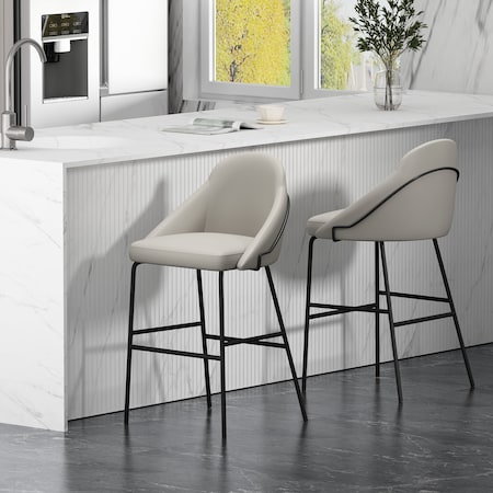 Manhattan Comfort Gracie Barstool in Stone and Black - Set of 2 2-BS022-BST