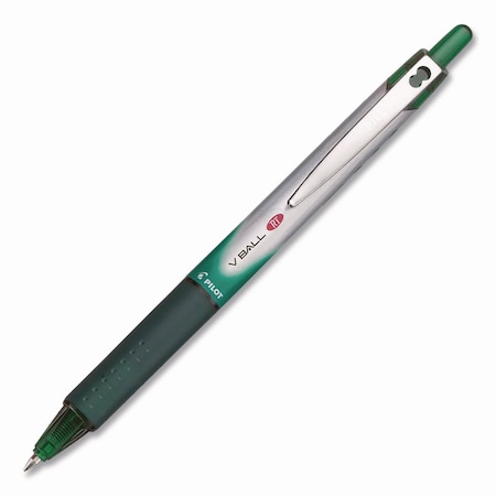Pilot VBall RT Liquid Ink Rollerball Pen, Retractable, Fine 0.7 mm, Green Ink, Green/White Barrel PIL26209