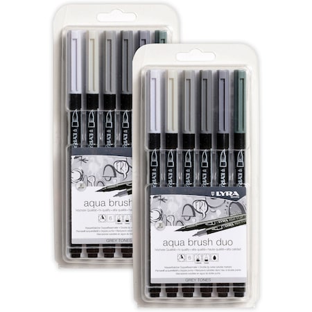 Lyra Aqua Brush Duo Dual Tip Marker Set, Gray Assorted Colors, 2PK L6521063