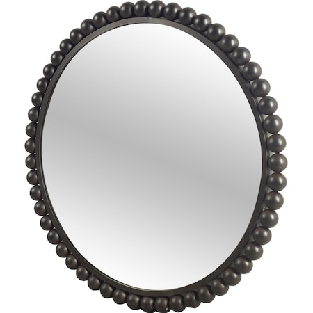 Homeroots 43" Black Metal Round Beaded Framed Accent Mirror 376380