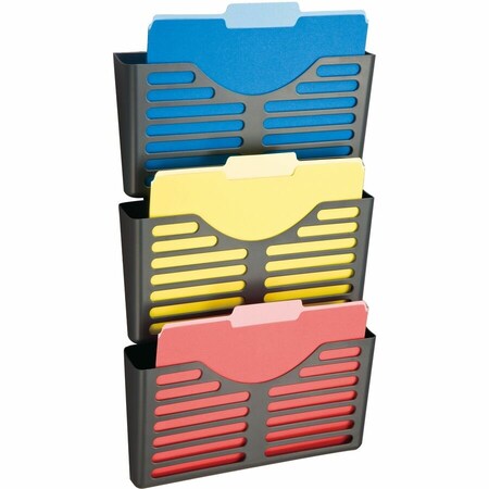 Officemate VerticalMate Cubicle Wall File Pocket, 3 Sections, Letter Size, 13.5" x 6" x 28", Charcoal, PK3 29314