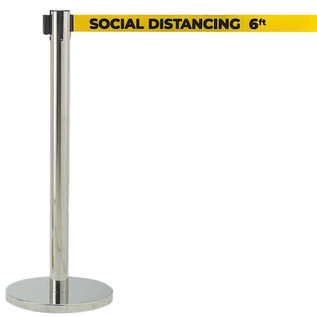 Aarco Belt Barrier System, Chrome Finish/Yellow Belt w/White Print, 7 ft Length, Chrome HC-7PYE