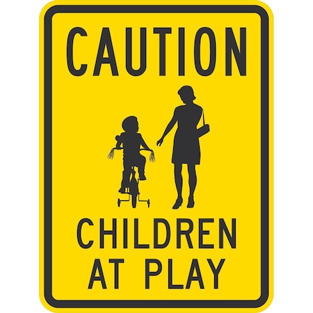Lyle Caution (Mother & Trike Sym) Children At Play, 18x24, High Intensity Prismatic, Yellow G-10603-HI_18x24