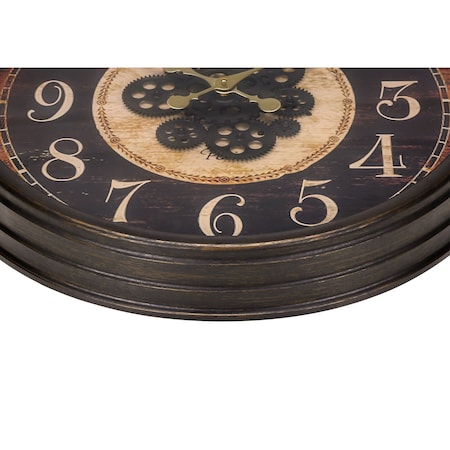 Monarch Specialties Clocks, 24'' Round, Gear Mechanism, Wall Clock, Brown, Traditional I 9074