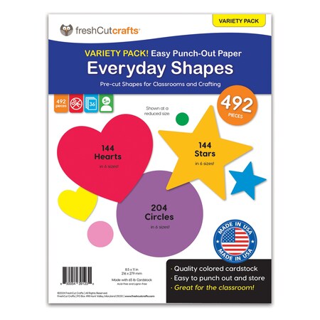 Freshcut Crafts Punch Out Paper Cutouts, Everyday Shapes, 492-Piece Set 850054391230