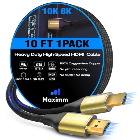 Maximm 10ft 8K 60Hz 48Gbps HDMI 2.1 Braided Cable, Gold GD-8K-10FT-1PK
