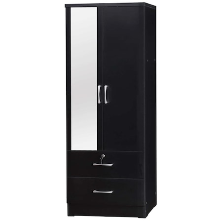 Better Home Products Grace Armoire Wardrobe Cabinet with Mirror & Drawers, Black NW108-M-BLK