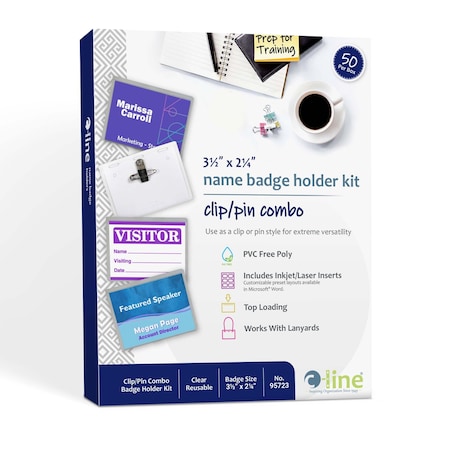 C-Line Products Name Badge, Pin/Clip, Badge, PK50 95723