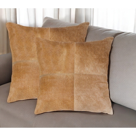Homeroots Set of Two 18" Tan Cowhide Throw Pillows, 2PK 544616