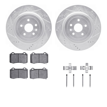 Dynamic Friction Co DFC Brake Rotor - Drilled & Slotted - Silver- Heavy Duty Brake Pad includes Hardware 7412-47008