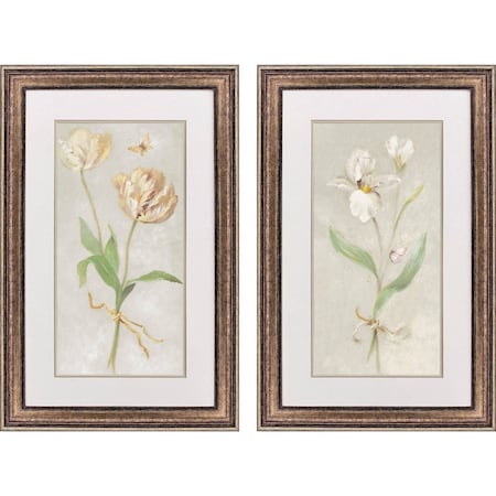 Homeroots Set Of Two Tulip And Iris Gold Framed Wall Art, 2PK 649163