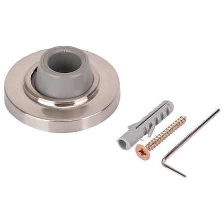 Prosource Door Stop, 2-1/2 in Dia Base, 2-1/2 in Dia Base x 1 in H Projection, Steel & Rubber LR-005-SN-PS
