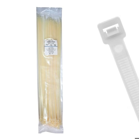 Cable Ties Unlimited Cable Tie, 21 in L, 175 lb Strength, 6.1 in Max Bundle Dia, Nylon 6/6, Natural, 50PK HD21-175-9L