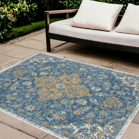 Homeroots 8' X 10' Blue and Ivory Medallion Stain Resistant Indoor Outdoor Area Rug 548905