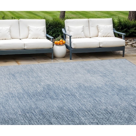Homeroots 9' X 12' Navy Blue And Sky Blue Abstract Washable Indoor Outdoor Area Rug 588218