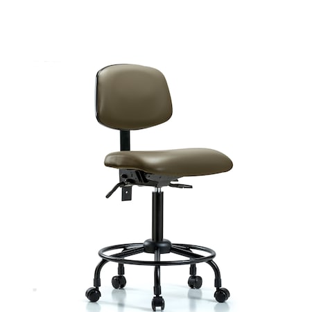 Blue Ridge Ergonomics Vinyl Chair, Med Bench, Round Tube Base, Tilt, Casters, Taupe BR-VMBCH-RT-T1-A0-RC-8809