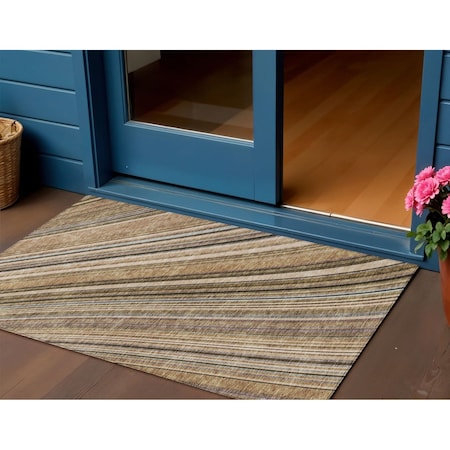 Homeroots 3' X 5' Taupe Beige And Brown Striped Washable Indoor Outdoor Area Rug 615019