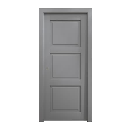 Sartodoors Sliding Pocket Door 30 x 96 inches, Ego 5010 Painted Grey Oak, Kit Rail Hardware, Solid Wood Inte EGO5010PD-SEK-3096