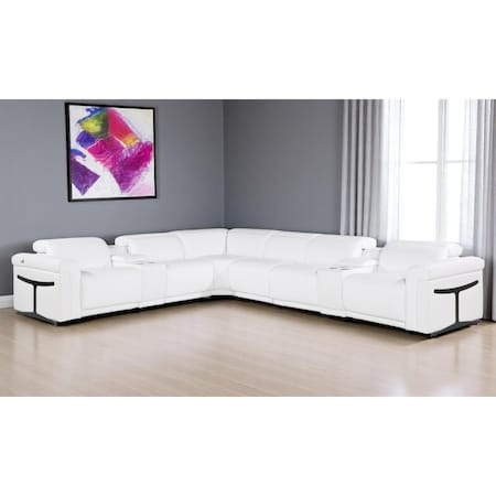 Homeroots White Italian Leather Modular L Shaped Eight Piece Corner Sectional With Console 534881