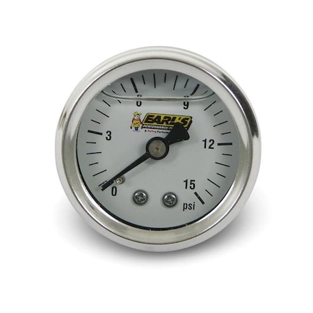 Earls 100189ERL 0-15 PSI Oil Filled Fuel Pressure Gauge - 0.13 in. NPT EAR100189ERL