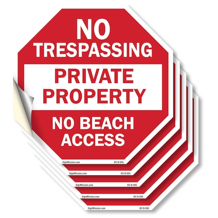 Signmission No Trespassing Private Property No, 6 inch X 6 inch, Vinyl Decal, 5PK OC-D-5PACK-6-91