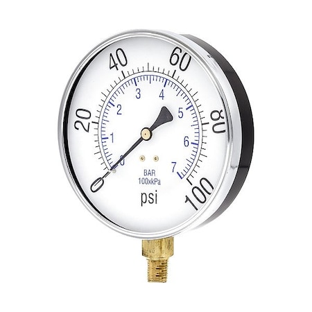 Zoro Select Pressure Gauge, 1/4 in NPT, Bottom Location 101D-454E