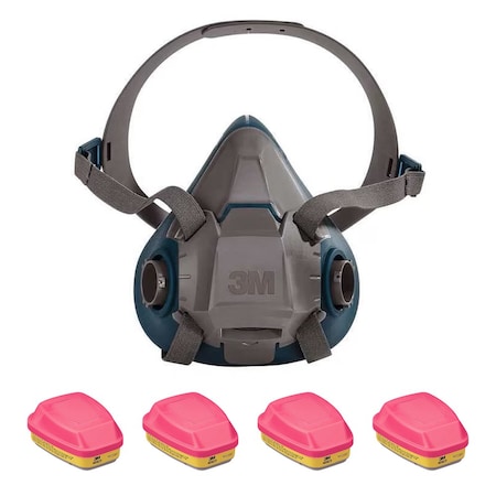 3M Half Mask Respirator Kit: 4 Cartridges Included, Rugged Comfort 6500 Series, (AG) (OV);P100, Size L 29WT67-4JG12