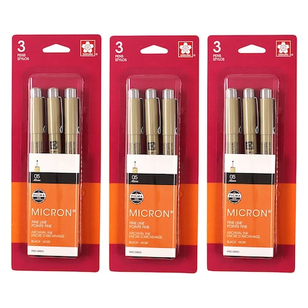 Sakura Pigma Micron Pens, Size 05 Fine Point, Black, 3PK 50022