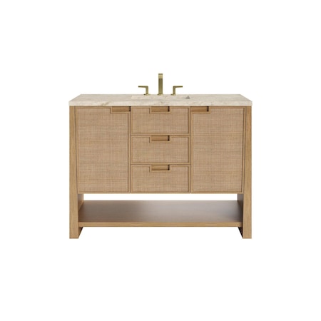 James Martin Vanities Solene 48" Single Vanity, Seaside Oak, w/ 3 CM Tajnar Eclos Top D225-V48-SSO-3TJR