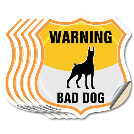 Signmission Beware Of Dog Shield Sign Warning Bad Do, 6 inch X 6 inch, Vinyl Decal, 5PK SHI-D-5PACK-6-361