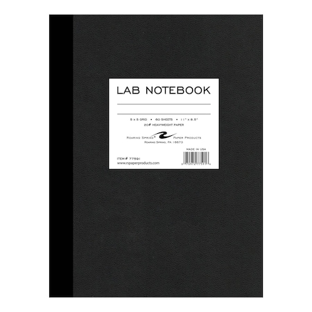 Roaring Spring Lab Notebook, 11"x8.5", 60 Sht, Black cover, 5x5 graph 77591
