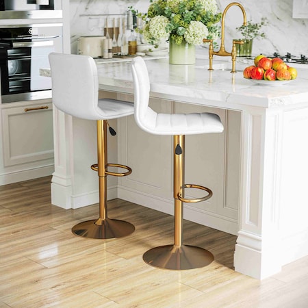Flash Furniture White Vinyl Adjustable Barstool with Gold Base, PK2 2-CH-92023-1-WH-G-GG
