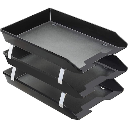 Acrimet Facility 3 Tier Letter Tray Front Load Letter Size Desktop File Organizer Plastic Black 265.4