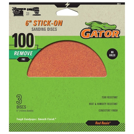 Gator Finishing Red Resin 6 in. Stick-On Sanding Discs, 100 Grit, Fine, 3PK 3011