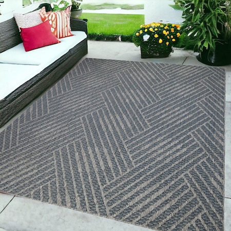 Homeroots 5' X 8' Gray and Blue Geometric Stain Resistant Indoor Outdoor Area Rug 531609