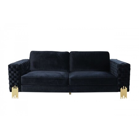 Homeroots 95" Black Velvet Sofa With Gold Legs 488838
